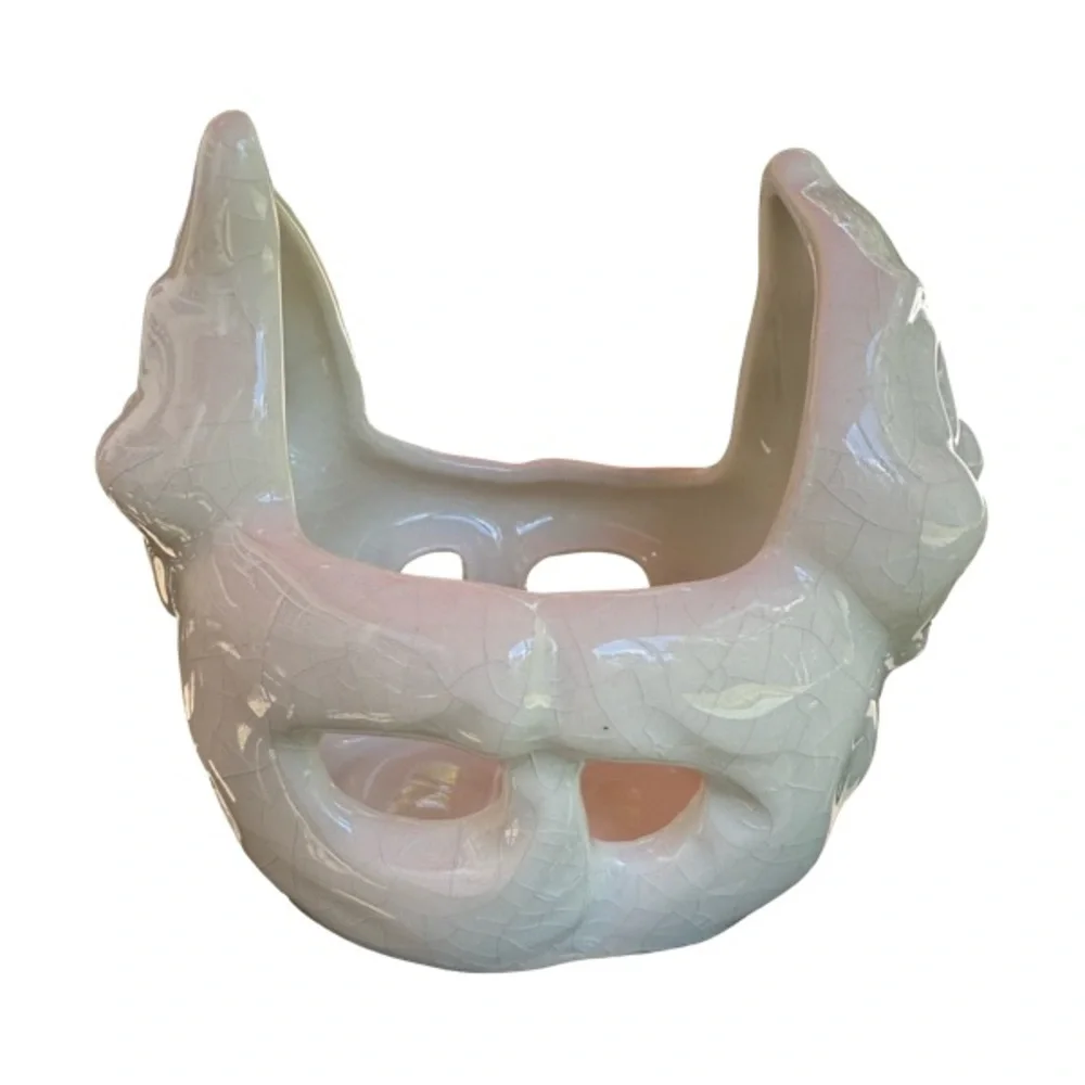 Charming Set of 2 Ceramic Ghost Tealight Holders w/ Crackle Finish